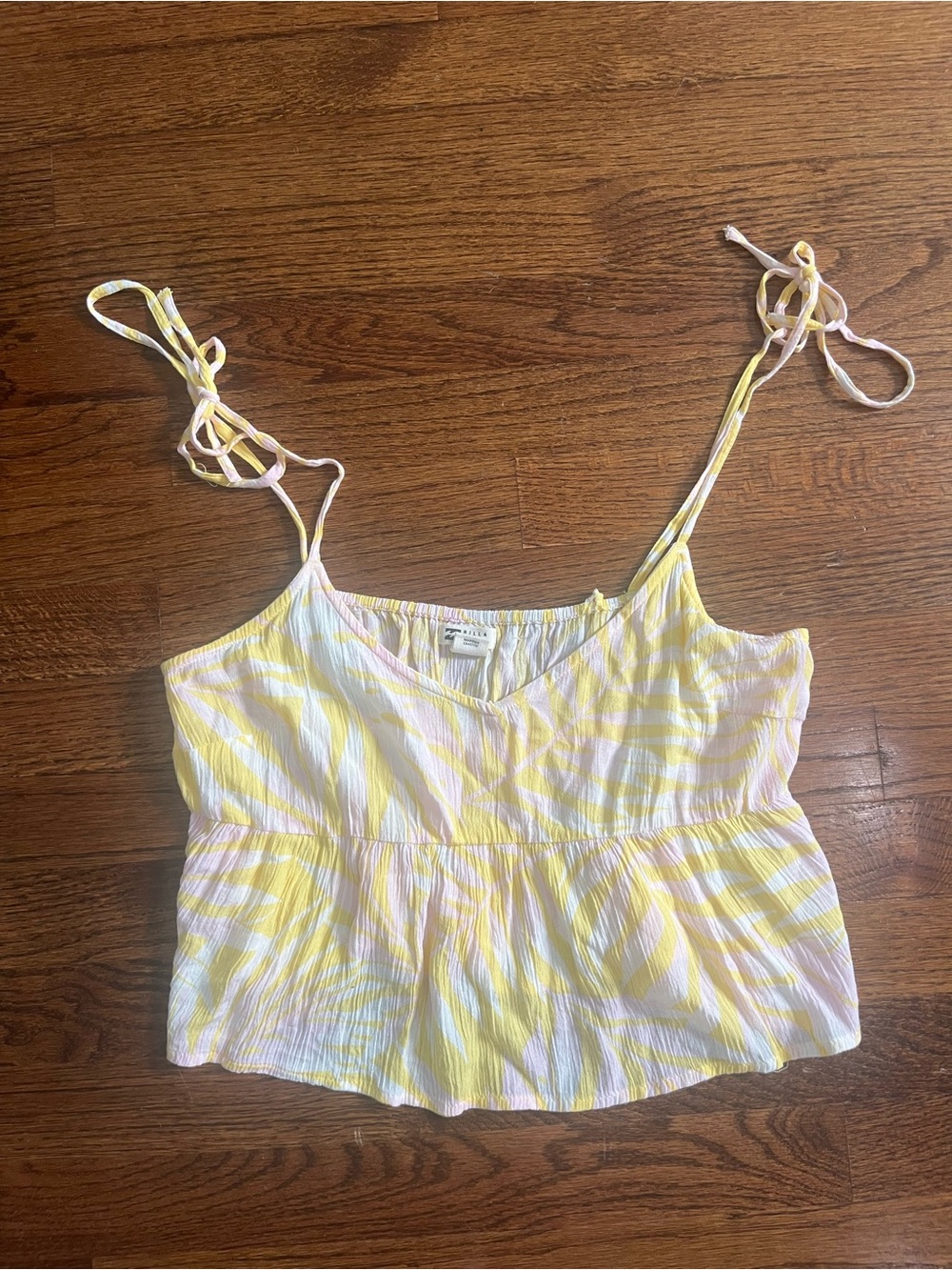 Billabong Yellow and White Tie-Dye Spaghetti Strap Cami